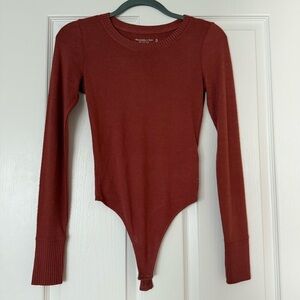 NWOT Abercrombie & Fitch Soft AF Cozy Long Sleeve Bodysuit, Tan Brown, XS